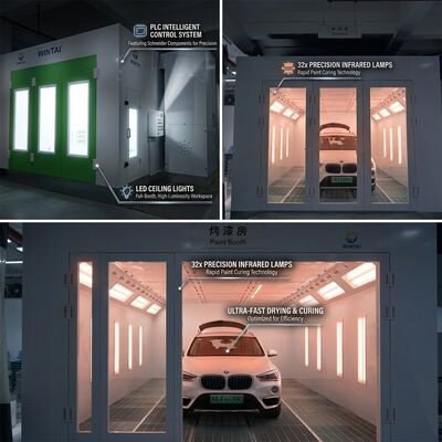 Дизельный турбовентилятор, автомобильная покрасочная камера, 32 шт., инфракрасные лампы, стандартная автоматическая покраска кузова, ПЛК, управление, компоненты Schneider